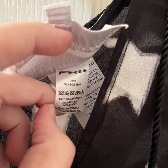 Marie France Van Damme Ethnic Printed Silk Short Boubou Caftan Black White OS - Picture 13 of 16